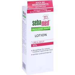 Eine weiße Lotion-Verpackung für trockene Haut mit der Aufschrift "sebamed".