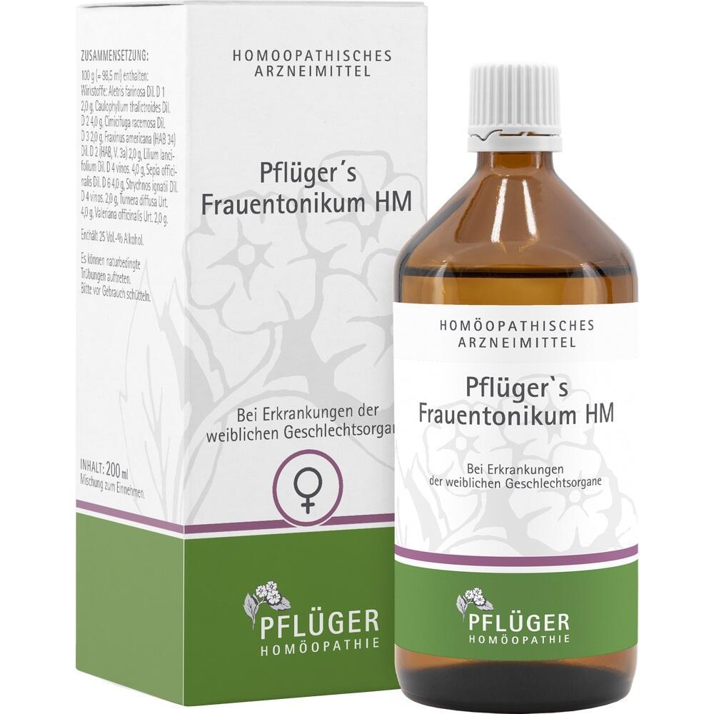 Eine Flasche und Schachtel mit homöopathischem Tonikum für Frauen.