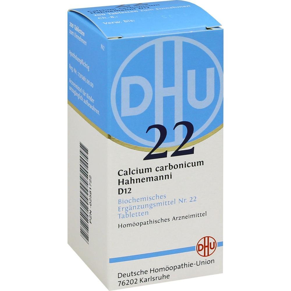 Eine Packung homöopathischer Tabletten von DHU, Nummer 22, mit blauem und weißem Design.