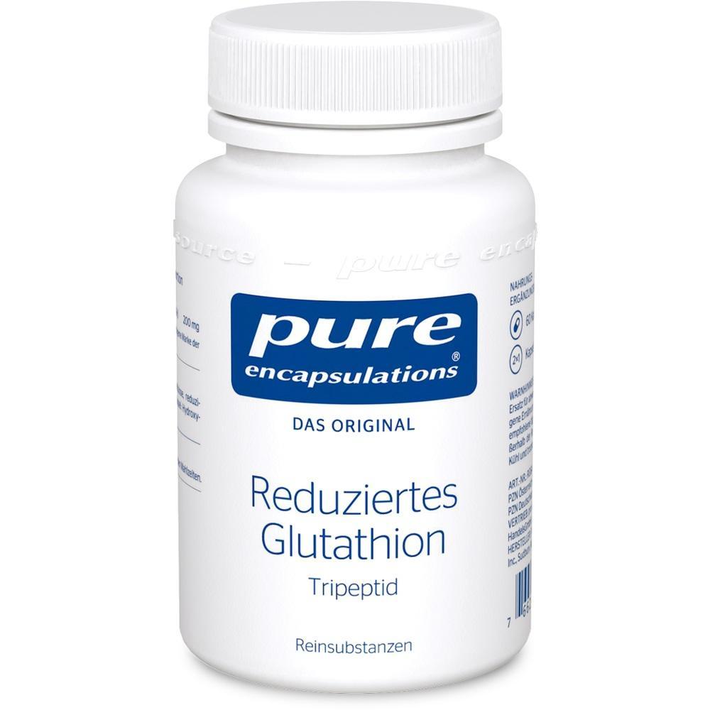 Eine weiße Flasche mit dem Produktnamen "Reduziertes Glutathion" von Pure Encapsulations.