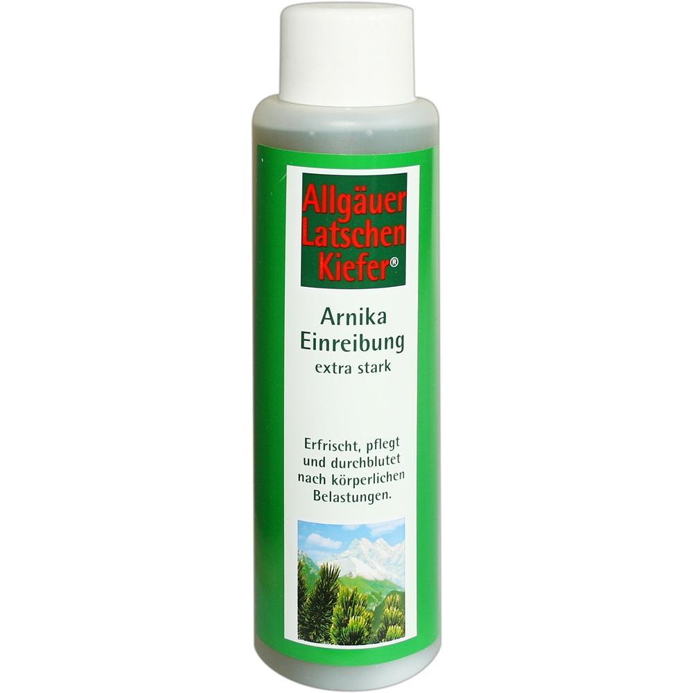 Grüne Flasche mit Arnika Einreibung, belebt und pflegt die Haut.