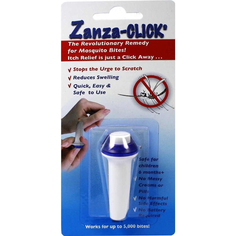 Verpackung eines Stifts zur Linderung von Mückenstichen mit blauer und weißer Aufschrift.